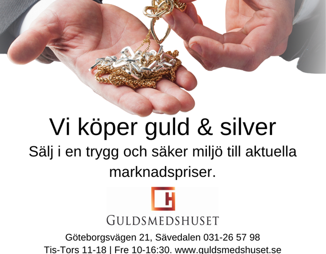 Sälj ditt guld till oss i trygg och säker miljö på Guldsmedshuset i Sävedalen.